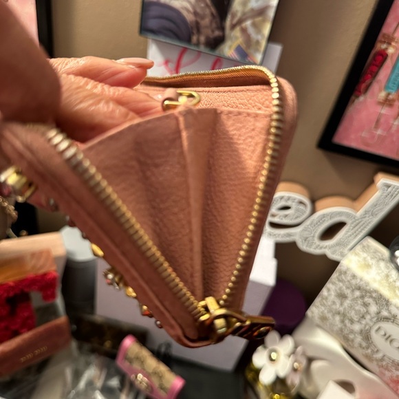 Miu Miu Pink Leather Studded Bow Crystal Embellished Zip Around Wallet - Picture 10 of 15